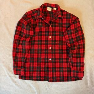 Men's Red & Green Wool Plaid Casual Button-Down Shirt